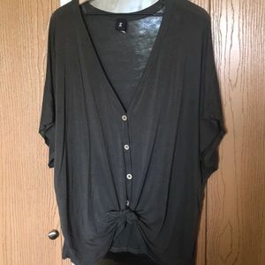 Olive Green Tie Bottom Flowy Shirt